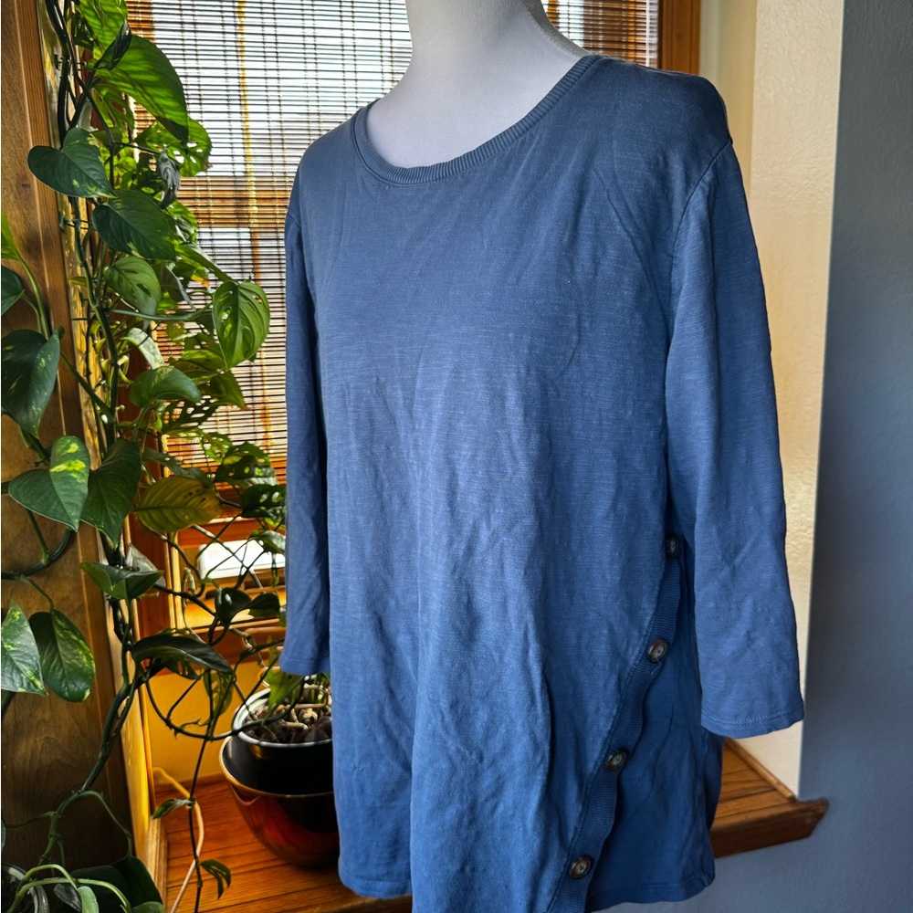 Chico's Blue Cotton 3/4 Sleeve T-Shirt Size 3 plus size career wear